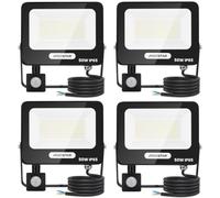 Aigostar 50W Foco LED Exterior con Sensor Movimiento PIR 4500LM 4000K | Blanco Natural Super Brillo Proyector LED IP65 Impermeable Luz de Seguridad para Interior,Jardín,Patio,Garaje, 4 pieza