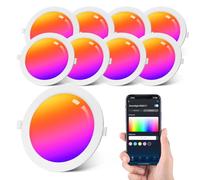 Aigostar 9W Inteligente Downlight LED Techo Emportrable, Foco Led Ø145mm x 25.5mm Redondo WiFi APP Control, RGB y Blanco Regulable, Compatible con Alexa y Google para Salón Cocina, 8 Pack
