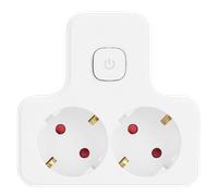 Aigostar Adaptador con Interruptor Enchufes 2 Tomas, Con Protección Infantil,16A,250V,Blanco (1 Pieza, 2 Schuko, Blanco Gris)