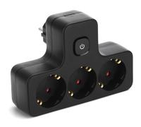 Aigostar Adaptador con Interruptor Enchufes 3 Tomas, con Protección Infantil,16A,250V,Blanco 3 Schuko, Negro