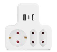 Aigostar Adaptador Enchufes con Interruptor,3 Tomas Adaptador Enchufes con 2 USB-A, 1 USB-C, Protección Infantil, EU,Blanco