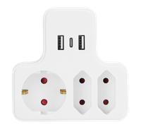 Aigostar Adaptador Enchufes con Interruptor ,3 Tomas Adaptador Enchufes con 2 USB-A, 1 USB-C, Protección Infantil, EU,Blanco