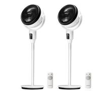 Aigostar Airflow - Ventilador de Pie Silencioso (23dB) con Mando a Distancia, Motor DC 24W, Gran Pantalla LED Táctil, Oscilación 135°, 9 Velocidades, Altura Ajustable 61/109 cm, Blanco. 2 Piezas