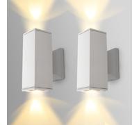 Aigostar Aplique Pared Exterior,GU10 Antracita Aluminio Up Down Lámpara,IP65 Impermeable Luz Exterior Iluminación para Balcón Garaje Terrazas Patio Jardín,Blanco,Paquete de 2