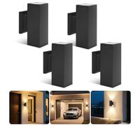 Aigostar Aplique Pared Exterior y Interior, GU10 Antracita Aluminio Up Down Lámpara, IP65 Impermeable Luz Exterior para Balcón Garaje Terrazas Patio Jardín, Negro(Paquete de 4, Sin Bombillas)