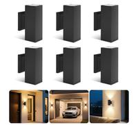 Aigostar Aplique Pared Exterior y Interior, GU10 Antracita Aluminio Up Down Lámpara, IP65 Impermeable Luz Exterior para Balcón Garaje Terrazas Patio Jardín, Negro(Paquete de 6, Sin Bombillas)
