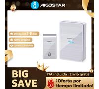 Aigostar Bell DC - Timbre inalámbrico IP44 para exterior, LED, 36 melodías, 1 receptor y 1 transmisor BLANCO