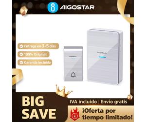 Aigostar Bell DC - Timbre inalámbrico IP44 para exterior, LED, 36 melodías, 1 receptor y 1 transmisor BLANCO