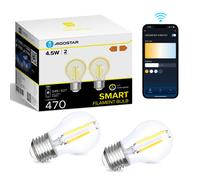 Aigostar Bombilla Inteligente Alexa, Bombilla Led E14 Vintage, G45 Ámbar Tipo Globo, 4.5W, 470LM, Regulable Cálida a Fría 2700K a 6500K, Compatible con Alexa y Google home, 2 Unidads. E27, 2 pack, tra