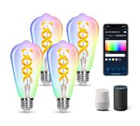 Aigostar Bombilla Inteligente Alexa, Bombilla LED E27 RGB CCT 4.9W 420LM, Bombilla WIFI ST64 2700K-6500K, Bombilla Vintage Compatible con Alexa/Google Home, Bombilla Filamento Luz Fría Cálida 4 Unidad