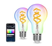 Aigostar Bombilla Inteligente Alexa, Bombilla LED E27 RGBW 4.9W 420LM, Bombilla WIFI A60 2700K, Bombilla Vintage Compatible con Alexa/Google Home, Bombilla Filamento Luz Cálida, 2 Unidads