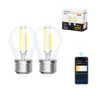Aigostar Bombilla Inteligente Alexa, Bombilla Led E27 Vintage, G45 Transparente Tipo Globo, 4.5W, 470LM, Regulable Cálida a Fría 2700K a 6500K, Compatible con Alexa y Google home, 2 PCS.