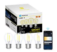 Aigostar Bombilla Inteligente Alexa, Bombilla Led E27 Vintage, G45 Transparente Tipo Globo, 4.5W, 470LM, Regulable Cálida a Fría 2700K a 6500K, Compatible con Alexa y Google home, 4 Unidads