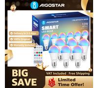 Aigostar Bombilla Inteligente Bluetooth Mesh A60 E27 | RGB + CCT Regulable 12W 1150LM | Compatible Alexa/Google, Mando Incluido