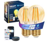 Aigostar Bombilla Inteligente Bluetooth Mesh G45, Alexa LED 4.5W E27 470LM, Regulable Cálida a Fría 2700K-6500K, Bombilla Vintage Filamento Compatible con Alexa, Paquete de 2(Con Control Remoto)