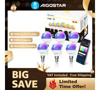 Aigostar Bombilla Inteligente, Bombilla Wifi G45 E14 6.5W, Bombilla Led Inteligente RGBCW Compatible con Alexa/Google Home