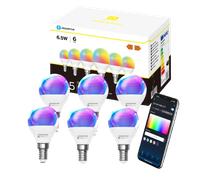 Aigostar Bombilla Inteligente, Bombilla Wifi G45 E14 6.5W, Bombilla Led Inteligente RGBCW Compatible con Alexa/Google Home, No se Requiere Concentrador. Control Remoto,Control De Voz, 6 Unidads.