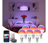 Aigostar Bombilla Inteligente, Bombilla Wifi G45 E14 6.5W, Bombilla Led Inteligente RGBCW Compatible con Alexa/Google Home, No se Requiere Concentrador. Control Remoto,Control De Voz, 6 Unidads.