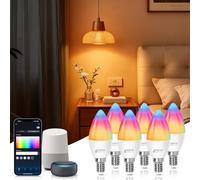 Aigostar Bombilla Inteligente E14 Bombilla Alexa LED 6.5W Bombillas Wifi RGB & 2700K-6500K Regulable, Sincronización con la música, Conexión rápida, compatible con Alexa y Google Home, 6 Unidades
