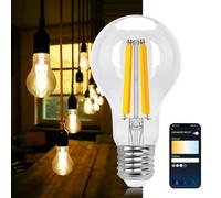 Aigostar Bombilla Inteligente E27 Edison 6W 850LM Bombilla Vintage WIFI A60 Filamento Regulable 2700K-6500K, compatible con Alexa/Google Home. Transparente 1 Unidads.