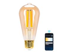 Aigostar Bombilla Inteligente E27 Edison Bombilla Alexa 6W 806LM Bombilla Vintage WIFI ST64 Bombilla Filamento Regulable 2700K-6500K, compatible con Alexa/Google Home. ámbar 1 pack