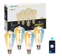 Aigostar Bombilla Inteligente E27 Edison Bombilla Alexa 6W 806LM Bombilla Vintage WIFI ST64 Bombilla Filamento Regulable 2700K-6500K, compatible con Alexa/Google Home. ámbar 4 pack