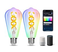 Aigostar Bombilla Inteligente E27 Edison Bombilla Alexa 6W ST64 (ST64 E27 4.9W RGB+CCT, 2 Uds)