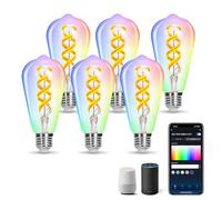 Aigostar Bombilla Inteligente E27 Edison Bombilla Alexa 6W ST64 (ST64 E27 4.9W RGB+CCT, 6 Uds)