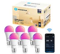 Aigostar Bombilla Inteligente E27 SL2 Bombillas Alexa LED 9W 806LM Bombilla Wifi RGB & 2700K-6500K Regulable, Sincronización con la música, Conexión rápida, Compatible Alexa y Google Home, 6 pack
