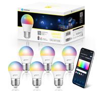 Aigostar Bombilla Inteligente E27 WiFi LED RGB 9W 806LM Regulable (2700K-6500K), Compatible con Alexa y Google Home, Sincronización con Música, Conexión Rápida, 6 Uds G45, e27, 6.5w, 6 pcs, rgb+cct