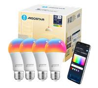 Aigostar Bombilla Inteligente LED E27 Wifi E27 15W 1500lm, Bombilla RGB(2700K-6500K) Luces Colores Regulable, Sincronización con la música, Conexión rápida, Compatible Alexa y Google Home, Paquete 4