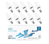 Aigostar - Bombilla LED C37, Forma de Vela, E14 Casquillo Fino, 6W Equivalente a 42W, Blanco Frio 6500K, 510 Lúmenes, CRI> 80, No regulable, Pack 10 uds