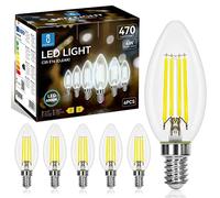 Aigostar Bombilla LED E14 Vela Edison, 4W Equivalente a 40W, Blanco Fria 6500K, 470 Lúmenes, Bombilla LED Vintage Decorativa C35 de Filamento, No Regulable, Cristal Transparente, Pack 6