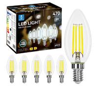 Aigostar Bombilla LED E14 Vela Edison, 4W Equivalente a 40W, Blanco Fria 6500K, 470 Lúmenes, Bombilla LED Vintage Decorativa C35 de Filamento, No Regulable, Cristal Transparente, Pack 6