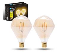 Aigostar - Bombilla LED E27 4W, Luz Cálida 1800K, 320 Lúmenes, Decorativa: Diamante, Bombilla Vintage de Tipo Edison Con Filamento, Color ámbar, No regulable, Pack 2 Uds