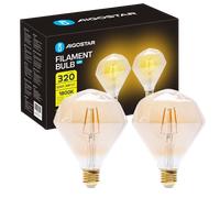Aigostar - Bombilla LED E27 4W, Luz Cálida 1800K, 320 Lúmenes, Decorativa: Diamante, Bombilla Vintage de Tipo Edison Con Filamento, Color ámbar, No regulable, Pack 2 Uds