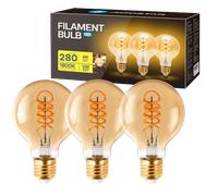 Aigostar - Bombilla LED E27 4W, Modelo G80, Luz Cálida 1800K, 280 Lúmenes, Bombilla vintage de Tipo Edison Con filamento y Vidrio ámbar, Bombilla Decorativa, No Regulable, Pack de 3 Uds