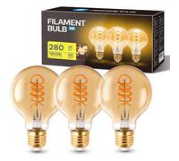 Aigostar - Bombilla LED E27 4W, Modelo G80, Luz Cálida 1800K, 280 Lúmenes, Bombilla vintage de Tipo Edison Con filamento y Vidrio ámbar, Bombilla Decorativa, No Regulable, Pack de 3 Uds