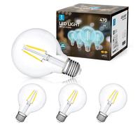Aigostar - Bombilla LED E27 Edison 4W/6W, Blanco Frío 6500K/Blanco Cálido 2200K, Bombilla LED Vintage Decorativa G80 de Filamento, No Regulable, Pack 4