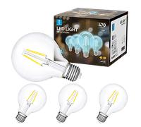 Aigostar - Bombilla LED E27 Edison, 4W Equivalente a 40W, Blanco Frío 6500K, 470 Lúmenes, Bombilla LED Vintage Decorativa G80 de Filamento, No Regulable, Cristal Transparente, Pack 4