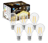 Aigostar - Bombilla LED E27 Edison 6W/8W/10W 2200/2700/6500K, Bombilla LED Vintage Decorativa A60 de Filamento, No Regulable, Pack 6
