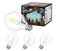 Aigostar - Bombilla LED E27 Edison, 6W Equivalente a 57W, Blanco Frío 6500K, 750 Lúmenes, Bombilla LED Vintage Decorativa G80 de Filamento, No Regulable, Cristal Transparente, Pack 4