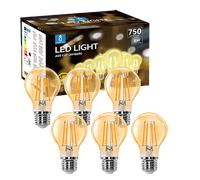 Aigostar - Bombilla LED E27 Edison, 8W Equivalente a 57W, Blanco Cálido 2200K, 750 Lúmenes, Bombilla LED Vintage Decorativa A60 de Filamento, No Regulable, Cristal ámbar, Pack 6