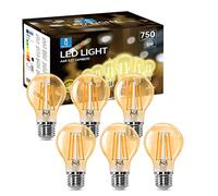 Aigostar - Bombilla LED E27 Edison, 8W Equivalente a 57W, Blanco Cálido 2200K, 750 Lúmenes, Bombilla LED Vintage Decorativa A60 de Filamento, No Regulable, Cristal ámbar, Pack 6
