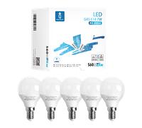 Aigostar - Bombilla LED G45, casquillo fino E14, 7W, luz fría 6400K, 560 lúmenes, ahorro de energía, ángulo de apertura 230º, CRI> 80. No regulable. Caja de 5 unidades