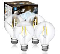 Aigostar Bombilla LED G80 E27 Edison， 6W Equivalente a 57W， Blanco Frío 6500K， 750 Lúmenes， Bombilla LED Vintage Decorativa G80 de Filamento， No Regulable， Cristal Transparente， Pack 4
