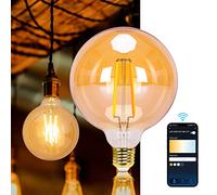 Aigostar Bombilla LED inteligente. Bombilla Alexa LED vintage, G125 Ámbar tipo globo, 6W, 806 LM, regulable cálida a fría 2700K a 6500K, casquillo E27. Compatible con Alexa y Google home, 1 Unidad