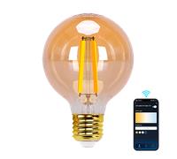 Aigostar Bombilla LED inteligente. Bombilla Alexa LED vintage, G80 Ámbar tipo globo, 6W, 806 LM, regulable cálida a fría 2700K a 6500K, casquillo E27. Compatible con Alexa y Google home