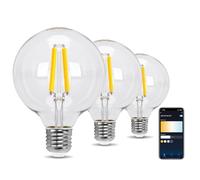 Aigostar Bombilla LED inteligente. Bombilla Alexa LED vintage, G95 Transparente tipo globo, 6W 850LM E27, regulable cálida a fría 2700K a 6500K. Compatible con Alexa y Google home, 3 Unidads