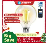 Aigostar Bombilla LED Inteligente Vintage G95 Transparente, 6W regulable 2700K-6500K, compatible con Alexa y Google Home